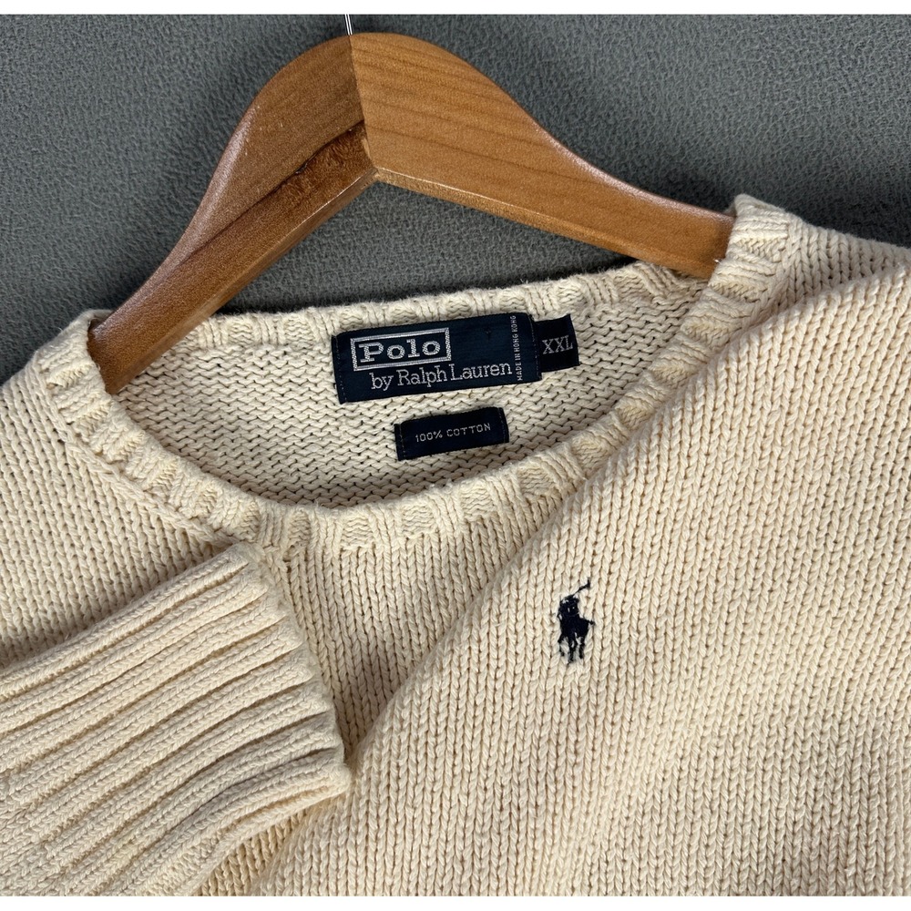 Polo Ralph Lauren Sweater 2XL Ivory Beige Pony Rib Knit Heavyweight Old Money